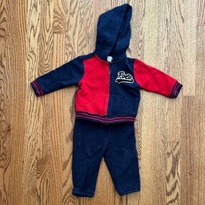 Ralph Lauren Red and Navy Polo Hoodie sweatsuit outfit